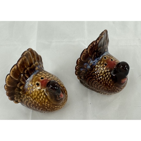 Vintage Turkey‎ Gobble Thanksgiving Ceramic Pottery Salt & Pepper Shakers - Picture 3 of 8